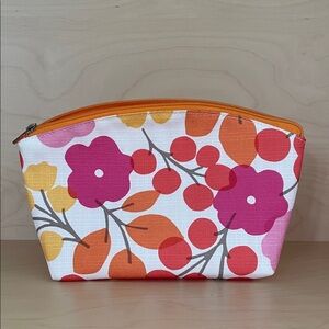 CLINIQUE Floral Print Cosmetic Bag with Orange Zipper
